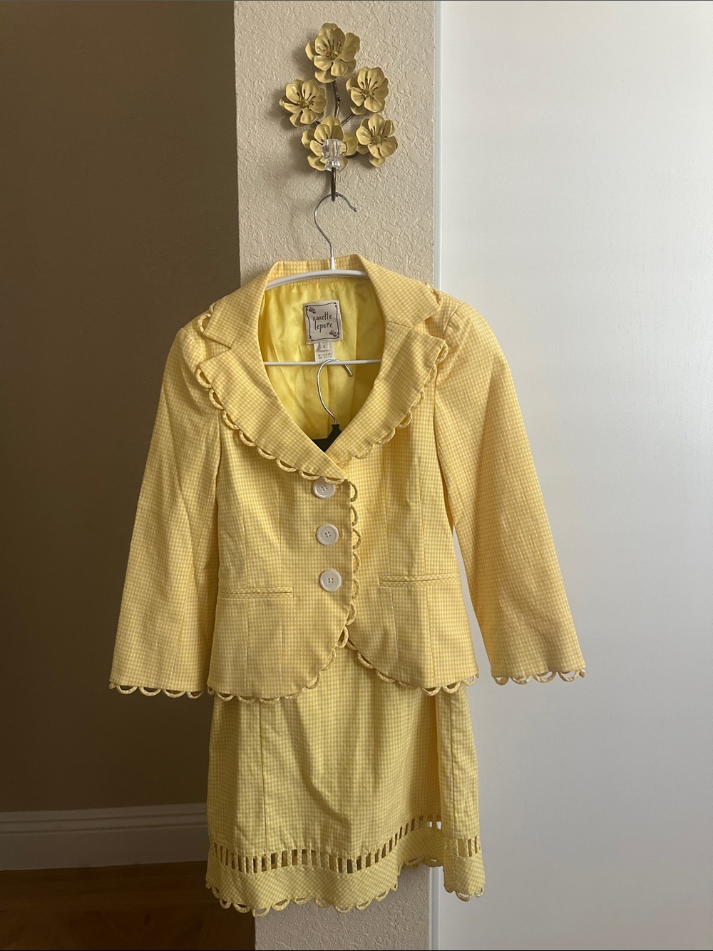 Nannette Yellow Scalloped Skirt & Jacket Set